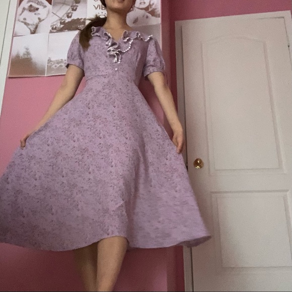 Cottagecore Lilac Floral Midi Dress - Picture 2 of 6